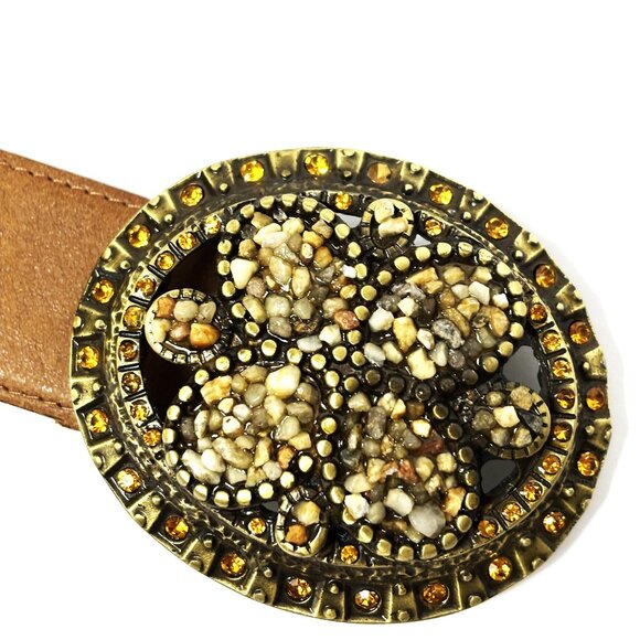 Harrrods Genuine Leather Jeweled Belt Buckle Vintage Belt Small